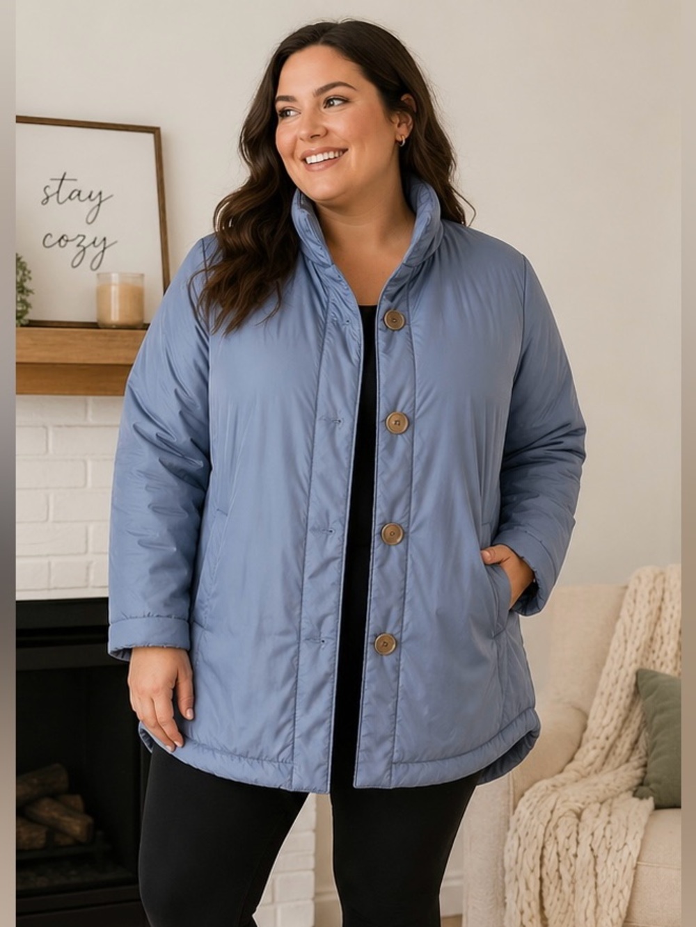 NWT Torrid 2X Blue Lightweight Puffer Coat Button Front Plus Size Cozy Jacket